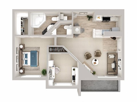 Floor plan for 1 bed, 1.5 baths, 826 sqft